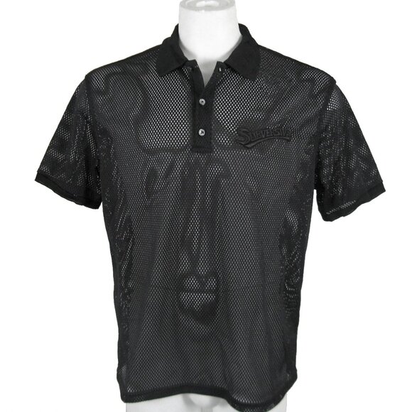 NEW Vintage Gianni Versace Versus Subversive Sheer Polo Shirt! S e 48 Black Mesh - Picture 1 of 3